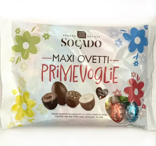 Яйця Шоколадні Великодні Socado Ovetti Maxi Ovetti Primevoglie Assortiti Сокадо Оветті Пасхальні в фользі Асорті Пакет 450г - 1
