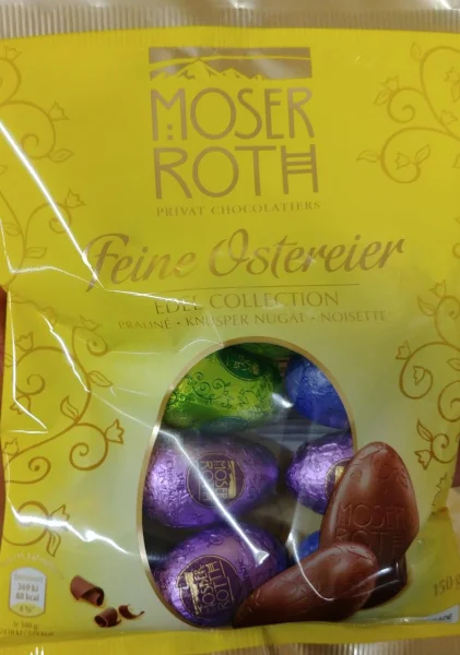 Яйця Пасхальні Шоколадні в кольоровій фользі Moser Roth Feine Ostereier Edel Collection Praline нуга та праліне Асорті 10шт 150г - 2