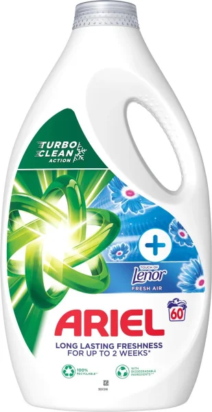 Гель для прання з ароматом Lenor Універсальний Ariel Long Lasting Freshness Touch Lenor Fresh Air Turbo Арієль Турбо 60прань 3л - 1