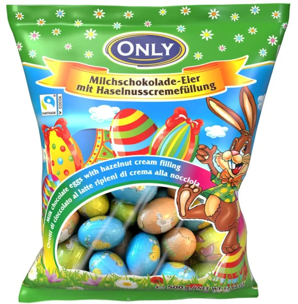 Яйця Шоколадні в кольоровій фользі Only Easter Eggs Milk Chocolate Онлі Пасхальні молочний шоколад з горіховим кремом 500г - 1