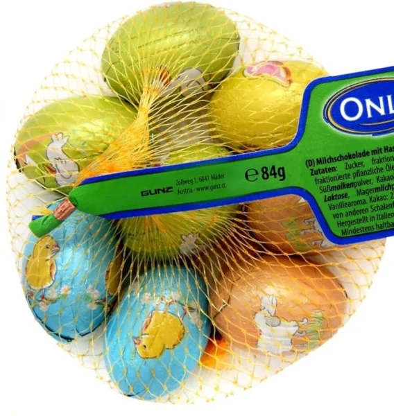 Шоколад Пасхальні Яйця Великі Only Easter Eggs Онлі молочний шоколад в фользі Сіточка 9шт 84г - 1