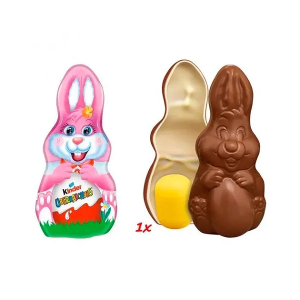 Шоколадна фігурка Пасхальний Зайчик з іграшкою Kinder Surprise Easter Bunny Girl Pink Кіндер сюрприз молочний шоколад 75г - 1