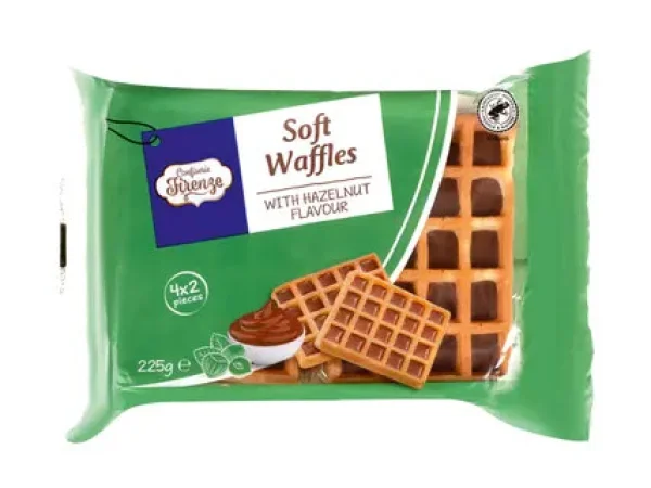 Бельгійські вафлі Confiserie Firenze Waffles Gofry Hazelnut Flavour 8шт Конфізеріє Фірензе шоколадний кремом горіх Полосаті 225г - 1
