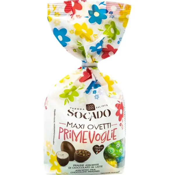 Яйця Шоколадні Великодні Socado Maxi Ovetti Primevoglie Praline Assortite Сокадо Оветті Пасхальні з праліне Асорті Пакет 18шт 250г - 1