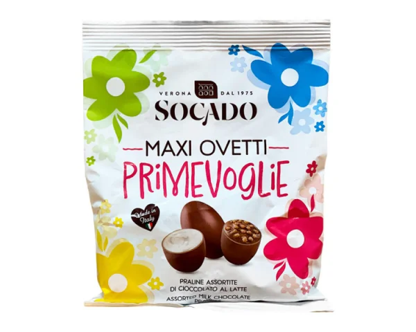 Яйця Шоколадні Великодні Socado Primevoglie Maxi Ovetti Praline Assortite Сокадо Оветті Пасхальні з праліне Асорті Пакет 8шт 110г - 1