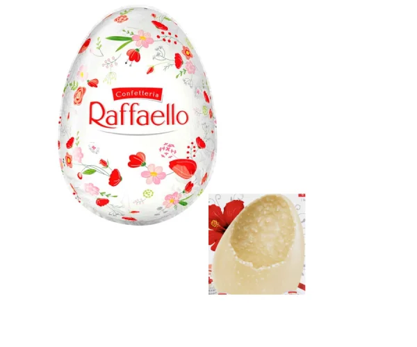 Яйце шоколадне Великоднє Raffaello Confetteria Easter Egg Big Рафаело Пасхальне Білий шоколад Кокос мигдаль в фользі Велике 100г - 1