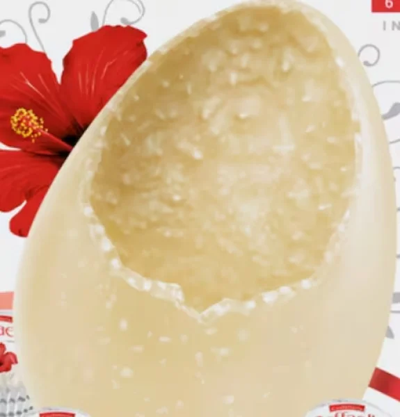 Яйце шоколадне Великоднє Raffaello Confetteria Easter Egg Рафаело Пасхальне Білий шоколад Кокос мигдаль в фользі Квіти Велике 100г - 2
