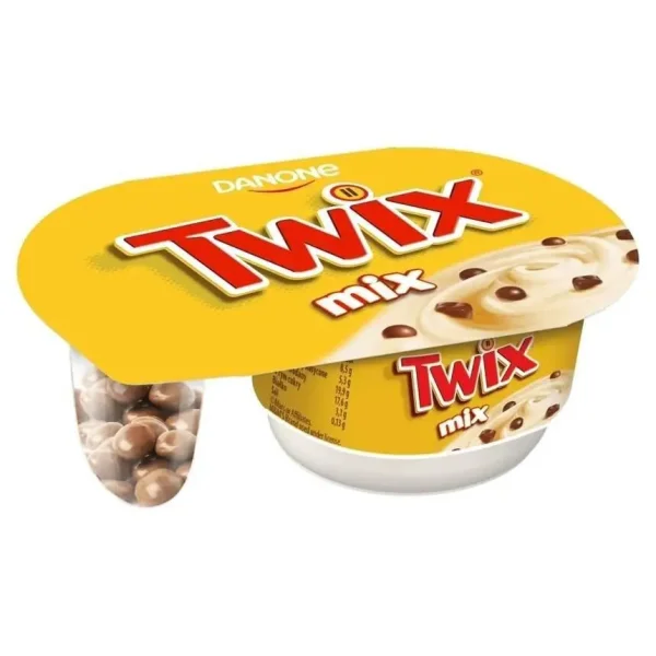 Набір Йогурт та шоколадні Драже Danone Twix Mix Chocolate Данон Твікс молочний Мікс з карамельним кремом Стакан двохсекційний 120г - 1