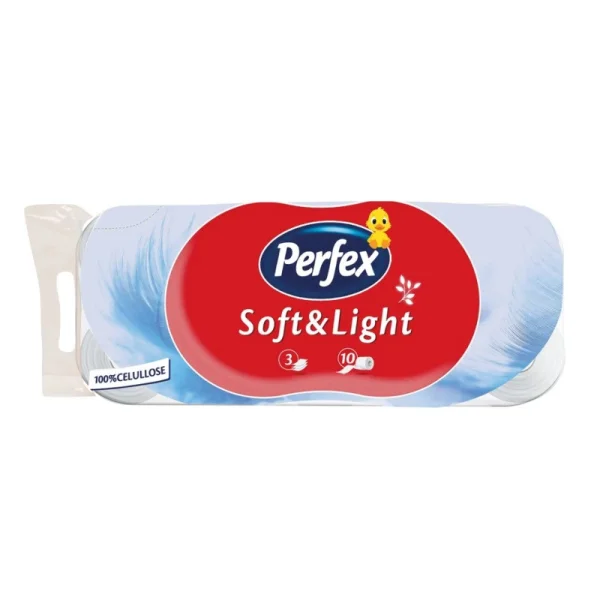 Туалетний папір у рулонах Perfex Soft&Light 100% Celullose Перфекс Мякість та Легкість трьохшаровий 90відривів 10шт - 1