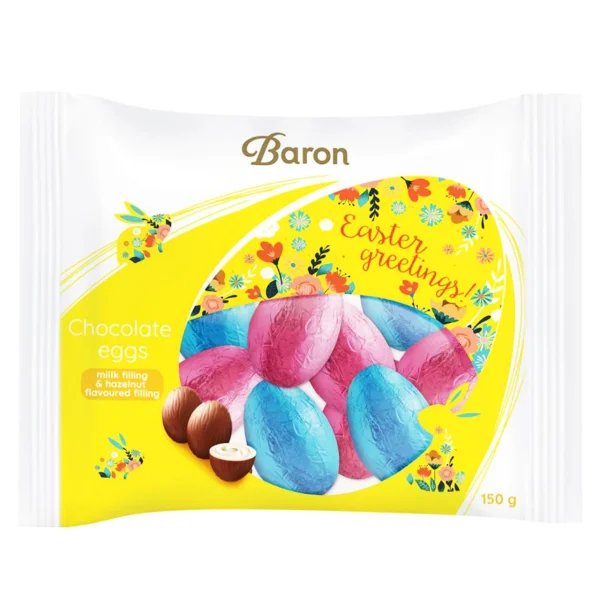 Яйця Шоколадні Великодні Baron Chocolate eggs Easter Greetings Барон Пасхальні з праліне Асорті Пакет 12шт 150г - 1