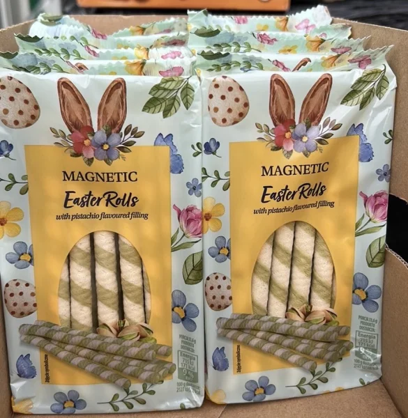 Вафельні трубочки Magnetic Easter Rolls Wafer Pistachio Oreo Магнетік Великодні Роли з фісташковим кремом 18шт 225г - 2