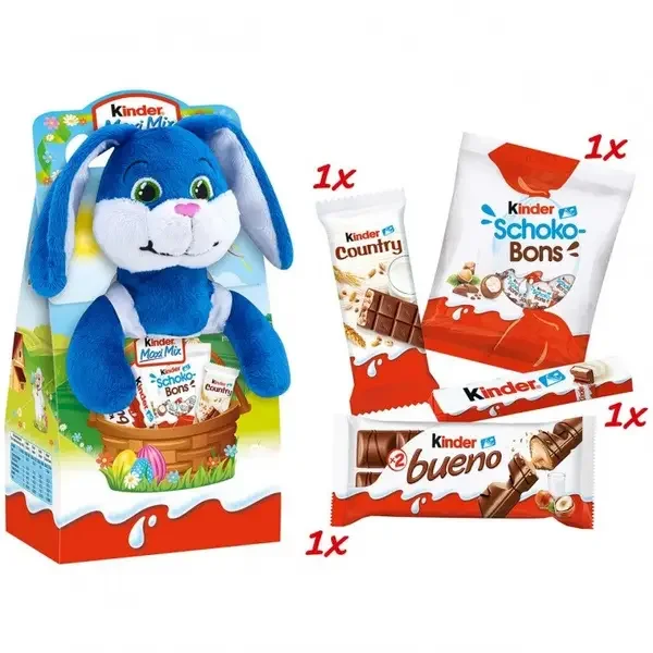 Набір Подарунок солодощі з мякою Іграшкою Kinder Maxi Mix Кіндер Дитячий мікс Зайчик Бокс 133г - 1