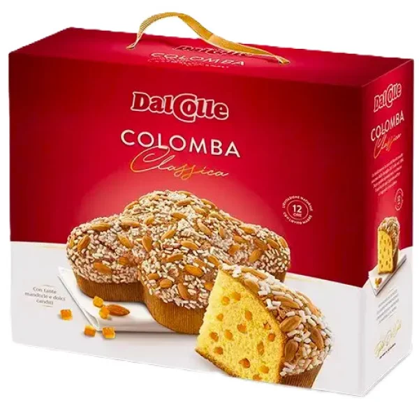 Панеттоне Dalcolle Colomba Pasquale Classica Далколле у формі Великоднього Голубу з цукатами та мигдалем Бокс з ручкою 750г - 1