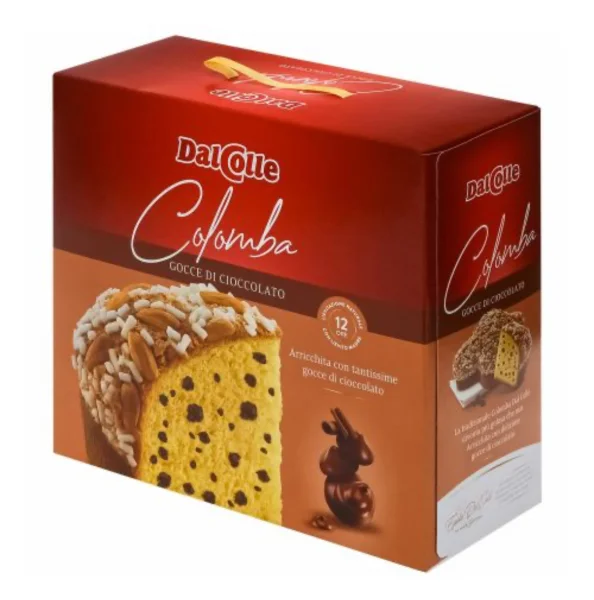 Панеттоне Dalcolle Colomba Pasquale Gocce Cioccolato Далколле у формі Великоднього Голубу шоколадний з Мигдалем Бокс з ручкою 650г - 1