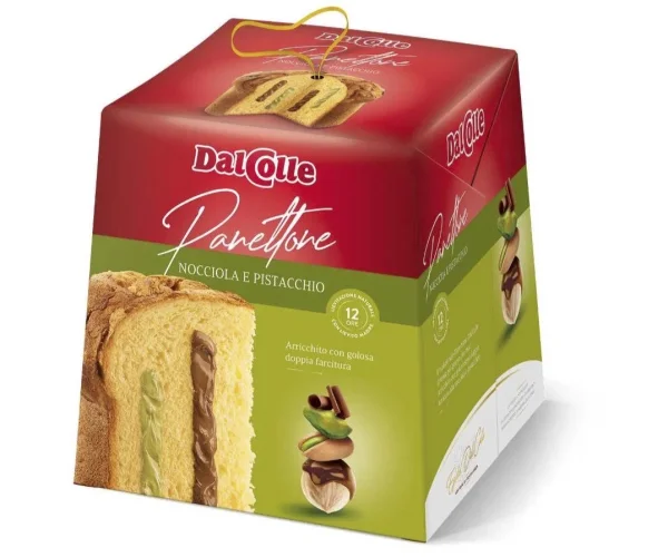 Панеттоне Dalcolle Panettone Cioccolato Nocciola Pistacchio Далколле Шоколадний фундук з фісташками Бокс з ручкою 750г - 1