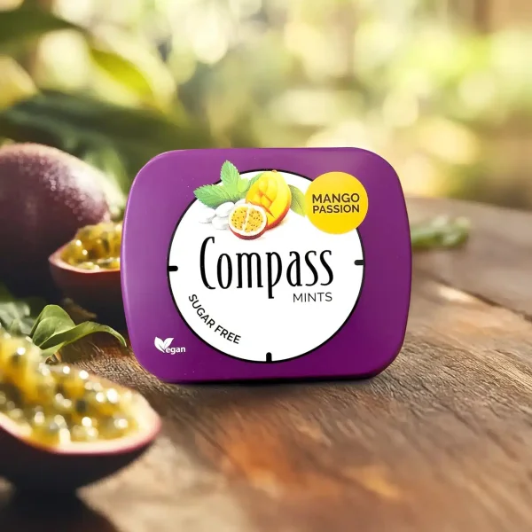 Льодяники без цукру Powermints Compass Mints Mango Passion цукерки Пристрасть Манго та маракуйя 14г - 1
