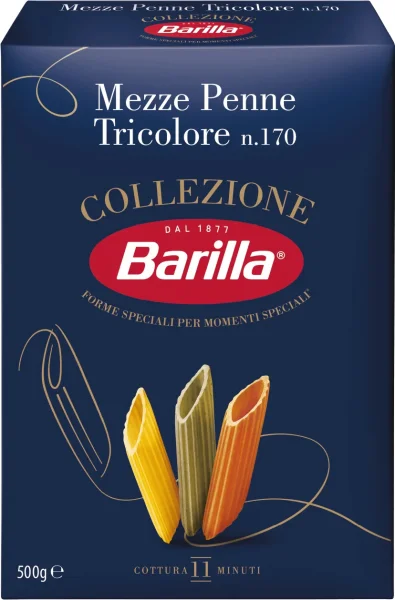 Макарони Мецце Пенне №170 Barilla Collezione Mezze Penne Tricolore Барілла Паста спіральні Трубочки Триколірні Шпинат Томати 500г - 1