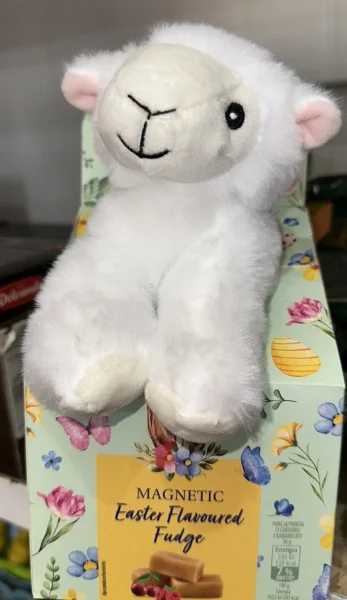 Набір Великодній цукерки з Іграшкою Magnetic Easter Flavoured Fudge Sheep Магнетік фруктово карамельні Біла Овечка 90г - 1