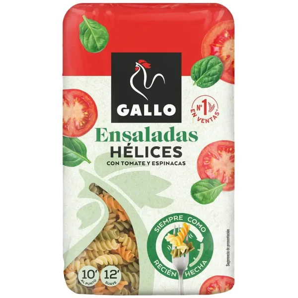 Макарони спіральки Gallo Ensaladas Helices Pasta Tomate 3min Галло Паста з томатами та шпінатом Короткі Швидкого приготування 450г - 1
