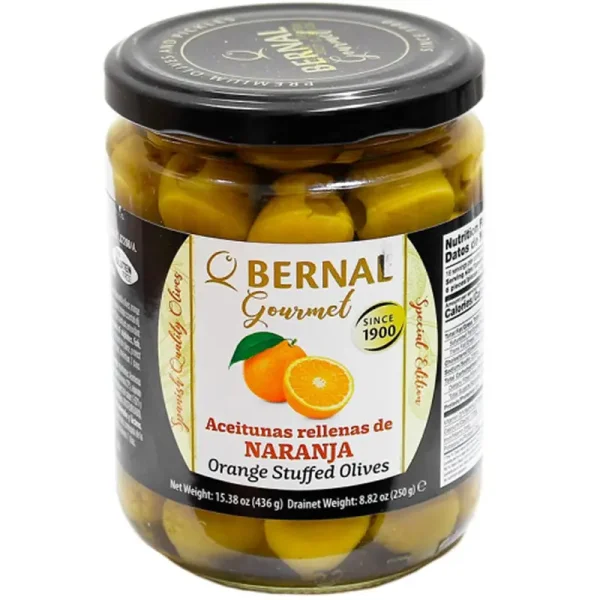 Оливки мариновані з Апельсином Bernal Gourmet Naranja Бернал Гурман делікатес фаршировані пастою з апельсина Зелені Банка 436г - 1