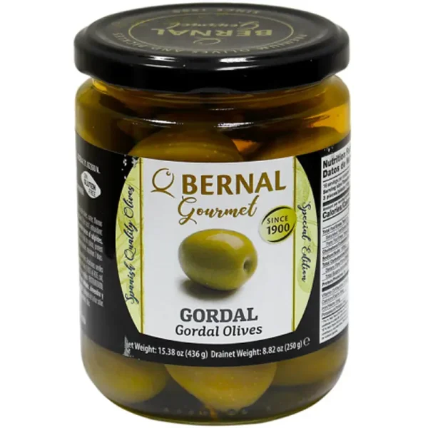 Оливки мариновані Гордаль Bernal Gourmet Gordal Olives Бернал Гурман з кісточкою Гігантські Зелені Банка 436г - 1