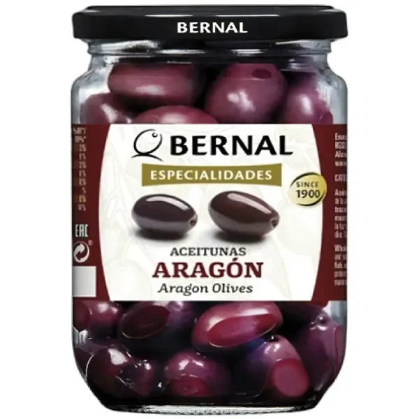 Оливки мариновані Арагон Bernal Especialidades Aragon Olives Бернал Делікатес вялені з кісточкою Гігантські Фіолетові Банка 250г - 1