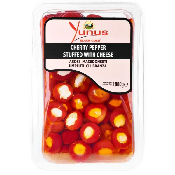 Перець Чері фарширований Сир Фета Yunus Cherry Pepper Stuffed Cheese Feta Юнус перчики з Сиром Чорне золото пластиковий Бокс 1800г - 1