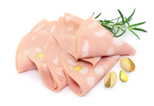 Ковбаса варена Мортадела Simonini Mortadella con Pistacchio da banco Мортаделла свинина з Фісташками Брусок 500г - 2