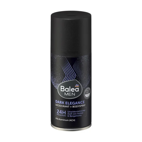 Дезодорант Чоловічий аерозоль Спрей Balea Bodyspray Dark Elegance 24h Балеа Темна Елегантність для тіла Балон Амбра Бергамот 150мл - 1