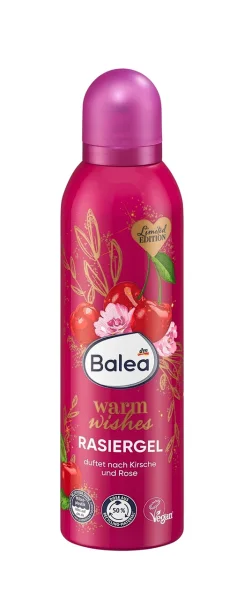 Гель для гоління Жіноча аерозоль Balea Warm Wishes Rasiergel Kirsche&Rose Балеа Гарячі бажання Вишня та Троянда Балон 200мл - 1