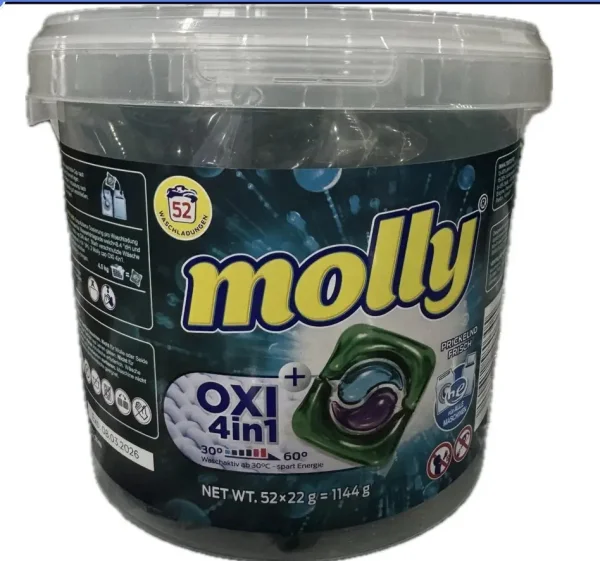 Капсули для прання Універсальні Molly OXY Universal Pods 4in1 Washing Capsules Моллі 4-компонентні 52шт Відро 1144г - 2
