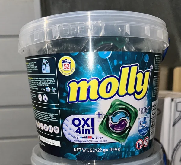 Капсули для прання Універсальні Molly OXY Universal Pods 4in1 Washing Capsules Моллі 4-компонентні 52шт Відро 1144г - 1