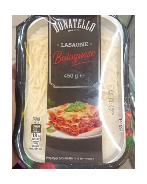 Лазанья Страва Готова до вживання Donatello Bolognese Lasagne Донетелло з Соусом Болоньєзе та мясом Напівфабрикат 450г - 1