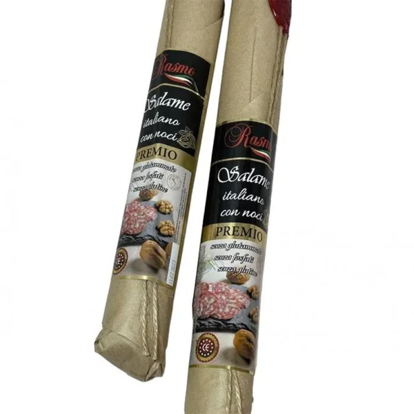 Ковбаса Салямі з грецьким горіхом Rasmo Premio Salame Italiano con Noci Расмо свинина Сировялена Преміум Палка 270г - 1