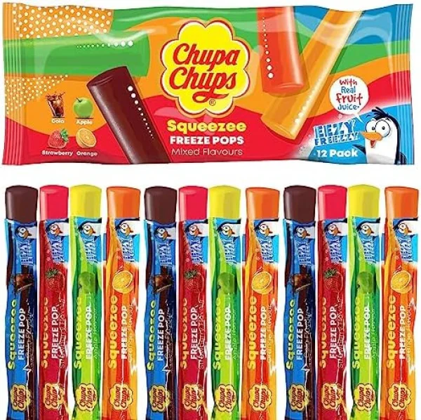 Льодяники з льоду Фруктове асорті Chupa Chups Squeezee Freeze Pop Mixed Flavours Чупа Чупс Палички з соком Фруктів Мікс 12шт 540мл - 1