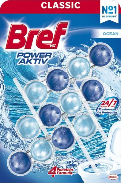 Підвісний блок для унітазу Bref WC Power Aktiv Ocean 4 Function formula Бреф Актів Павер підвіска Аромат свіжість Океану 3шт 96г - 1