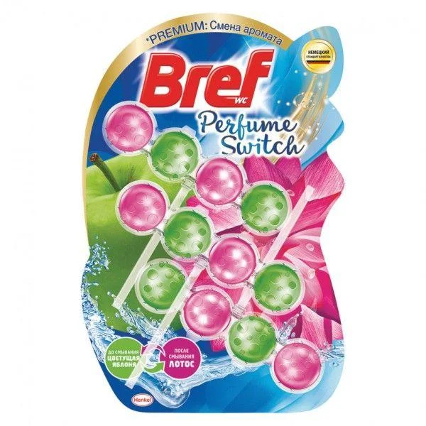 Підвісний блок для унітазу Bref WC Perfume Switch green Apple lotus Бреф Парфум світч підвіска Аромат зелене Яблуко Лотос 3шт 96г - 1