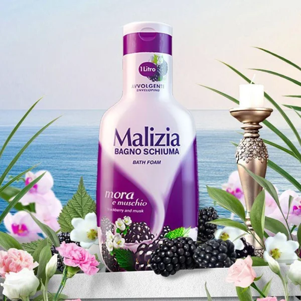 Гель-піна для душу та ванни Релаксуюча Malizia Bagno Schiuma Bath Foam Avvolgente Mora Muschio Малізія з Ожина та Мускус 1000мл - 1