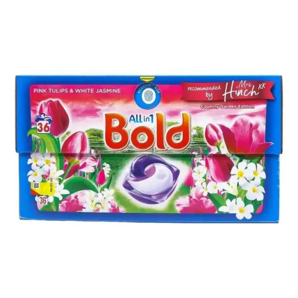 Капсули для прання 4в1 Універсальні Bold All in One Pink Tulips&White Jasmine Garden Edition Болд Рожеві Тюльпани Жасмін Бокс 36шт - 1