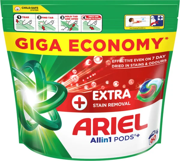 Капсули для прання 4в1 Універсальні Ariel Pods+ All-in-1 Extra Stain Removal Арієль ЕкстраСила Виведення плям 60шт - 1