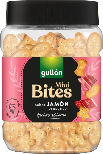 Крекери міні Солоні Gullon Galletas Mini Bites Sabor Jamon presunto Гулон Мікс печива смак Хамона та Шинки Банка з кришкою 250г - 1