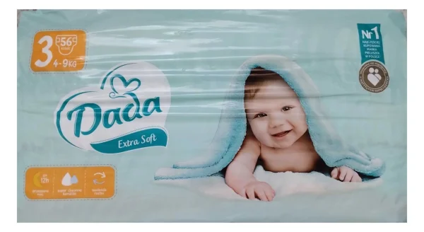 Підгузники з манжетами Суперабсорбуючі DADA 3 Extra Soft Дада памперси вага від 4-9+кг Гіпоалергенні 56шт - 1