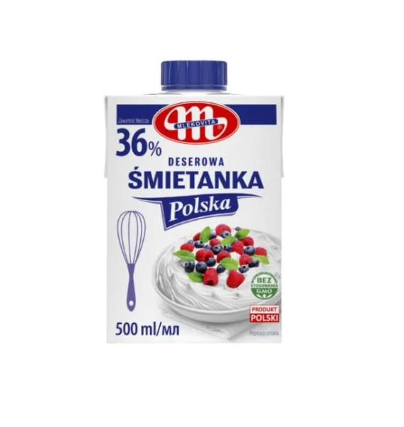 Вершки рідкі Mlekovita Smietanka Deserowa Polska 36% Млековіта сметанка Десертна Ультрапастеризовані Тетрапак 500л - 1
