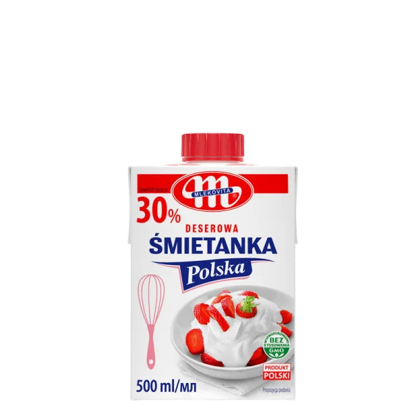 Вершки рідкі Mlekovita Smietanka Deserowa Polska 30% Млековіта сметанка Десертна Ультрапастеризовані Тетрапак 500л - 1