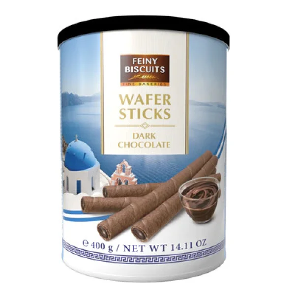 Вафельні трубочки Шоколадні Feiny Biscuits Wafer Sticks Dark Chocolate Фейні Бісквіти з шоколадно-горіховим кремом Банка 400г - 1