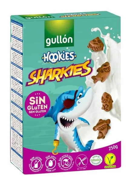 Дитяче печиво Безлактозне Фігурне Gullon Hookies Sharkies mini Cereals Гуллон міні Пластівці Злакові мультяшні Герої Коробка 250г - 1