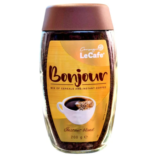 Кава розчинна Зменшений кофеїн Мікс Le Cafe Bonjour Ле Кафе Бонжур суміш Злаків та розчинної кави Сублімована Скло 200г - 1