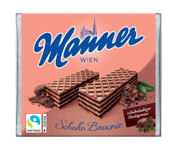 Вафлі сендвіч Шоколадні Manner Wien Schoko Brownie Маннер ВІденьські з какао-кремом 4шт 75г - 1