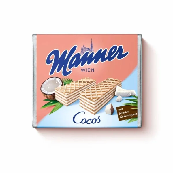Вафлі сендвіч Шоколадні Manner Wien Cocos Lemon Маннер ВІденьські з кремом з Кокосовою стружкою 4шт 75г - 1