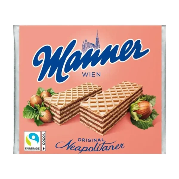 Вафлі сендвіч Шоколадні Manner Wien Original Neapolitaner Маннер ВІденьські Класичні з шоколадно горіховим Кремом 4шт 75г - 1